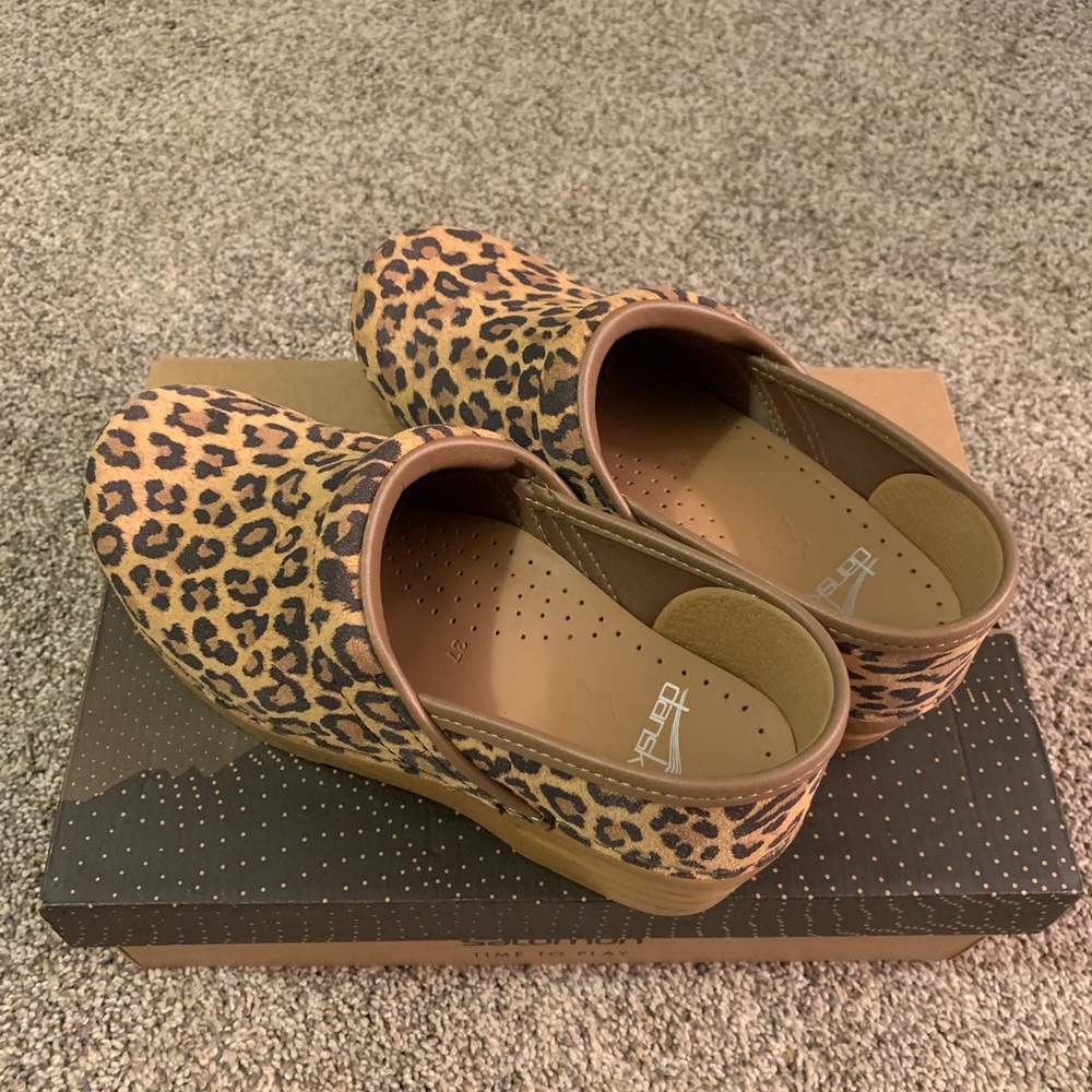 Dansko professional leopard suede clogs, size 37